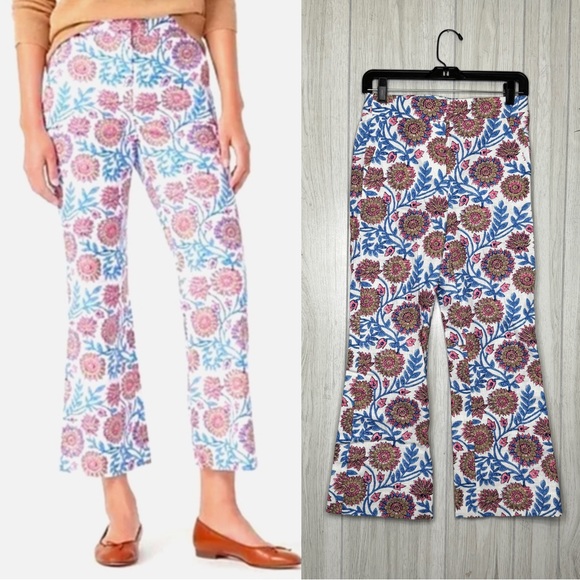 NEW J. Crew Hayden Cropped Kick Flare Pant in Floral Vine Block Print size 0 NWT - Picture 1 of 9